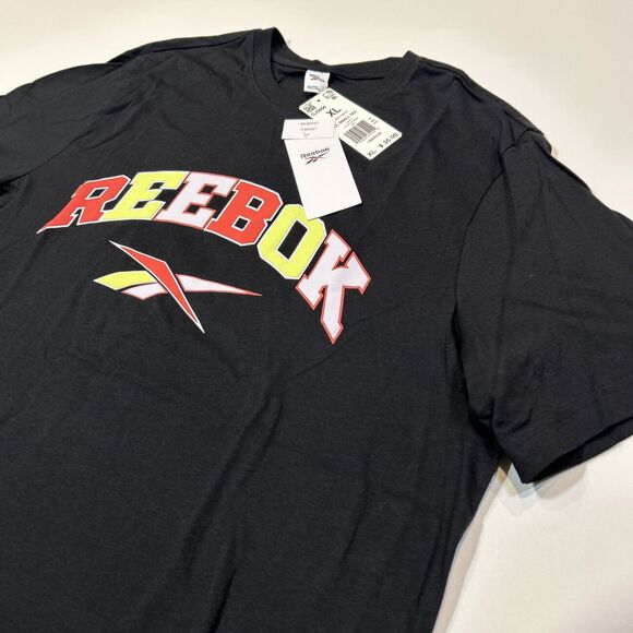 Reebok Spellout Logo Shirt Adult Extra Large XL Black Short Sleeve Basketball - Picture 4 of 12